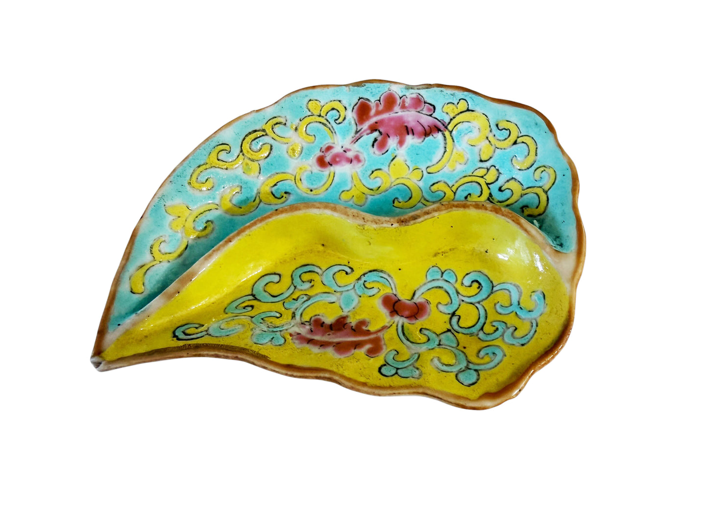 #447  19th-century Qing Dynasty porcelain treasure,  leaf-shaped divided dish