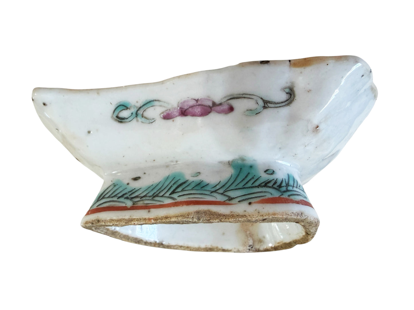 #447A  19th-century Qing Dynasty porcelain treasure,  leaf-shaped divided dish