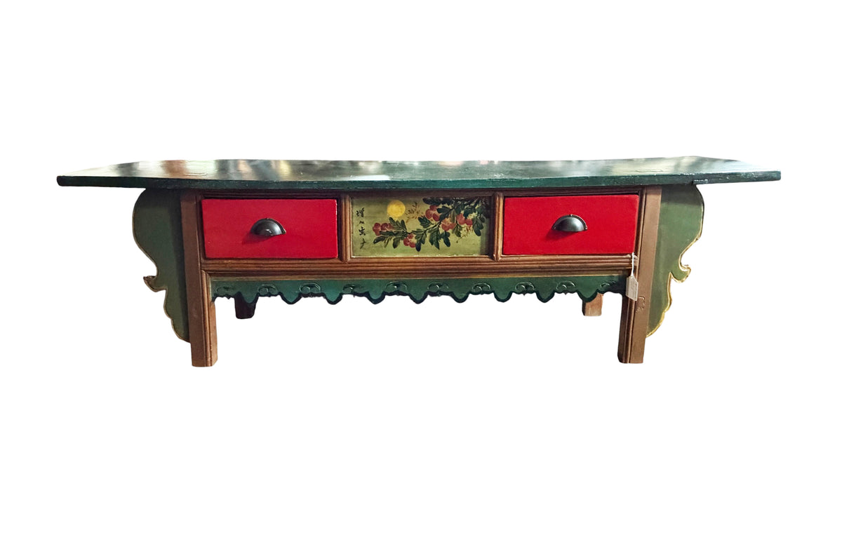 #218 Vintage Tibetan Hand Painted  Floral Winged Meditation Table
