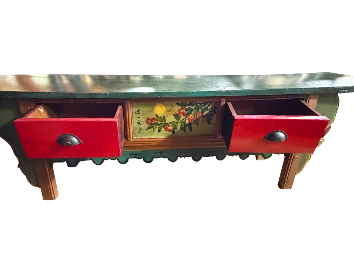 #218 Vintage Tibetan Hand Painted  Floral Winged Meditation Table
