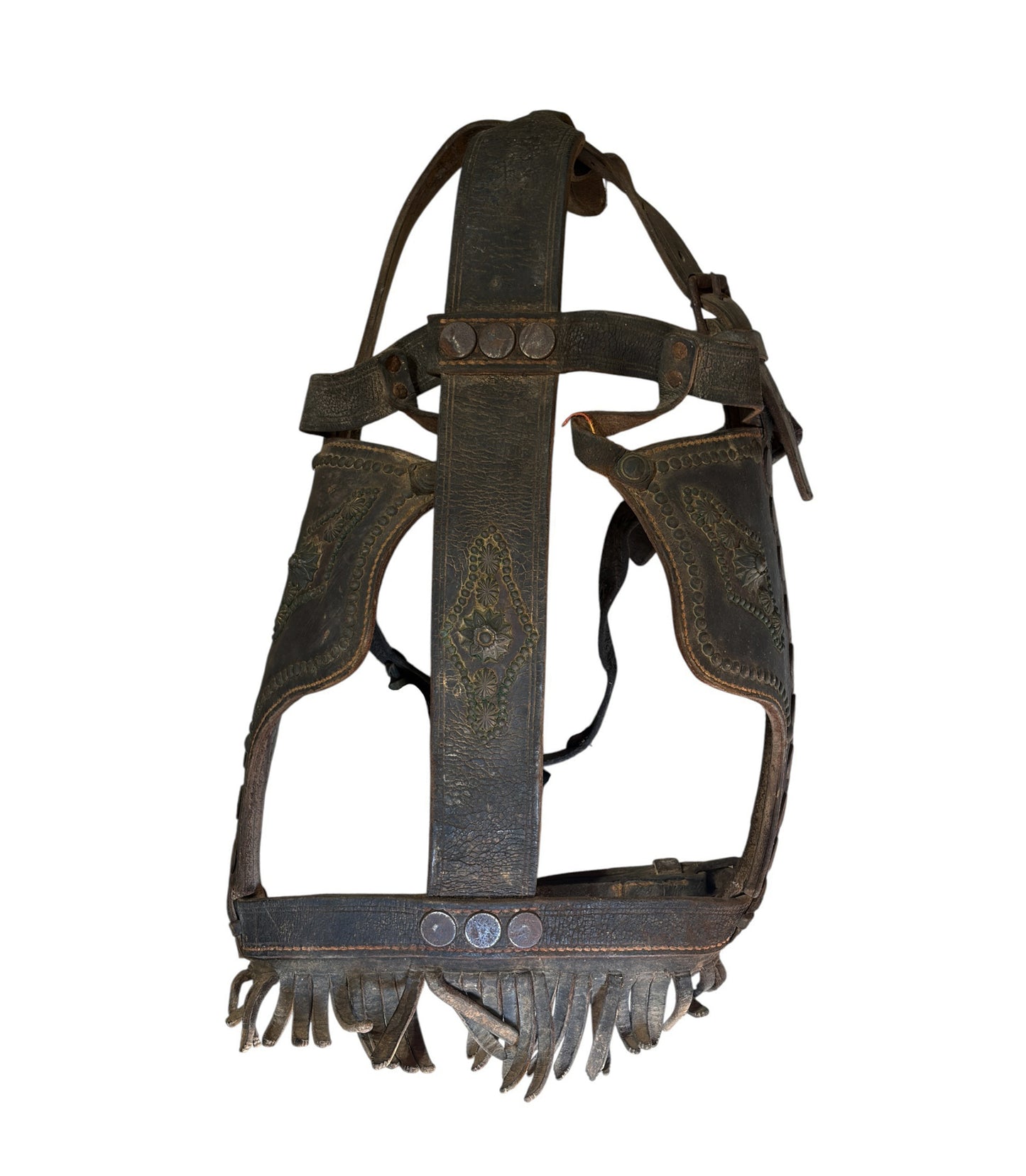 #I Antique Leather Horse Bridle W/Blinders