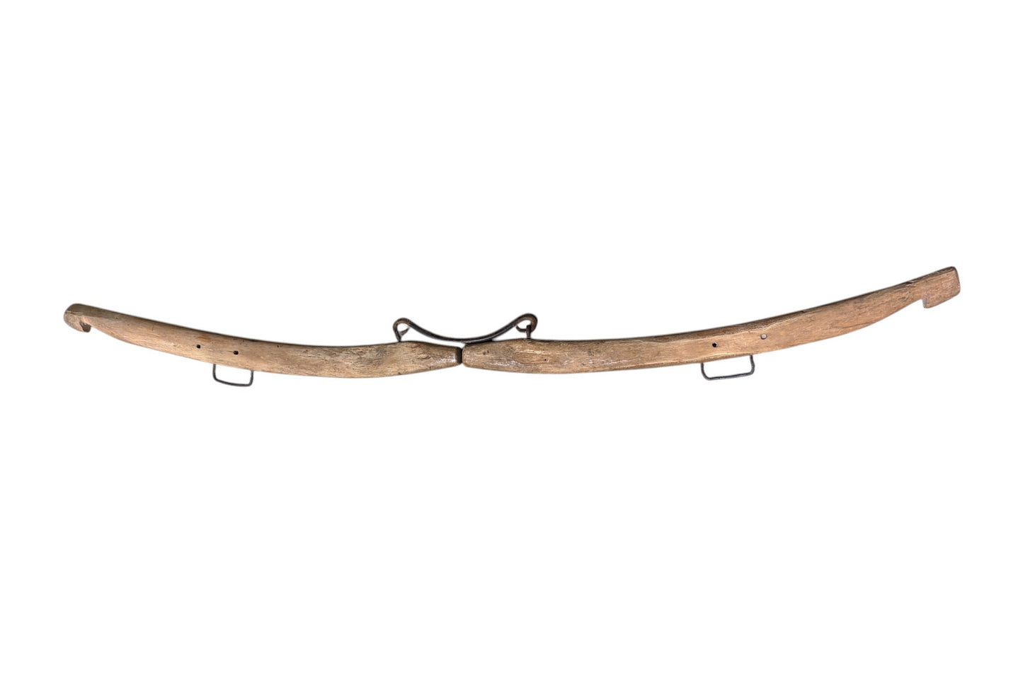 #L Antique Double Horse Collar Harness, Wood, Iron, Brass Yoke, Primitive, Wall Hanging, 1900s