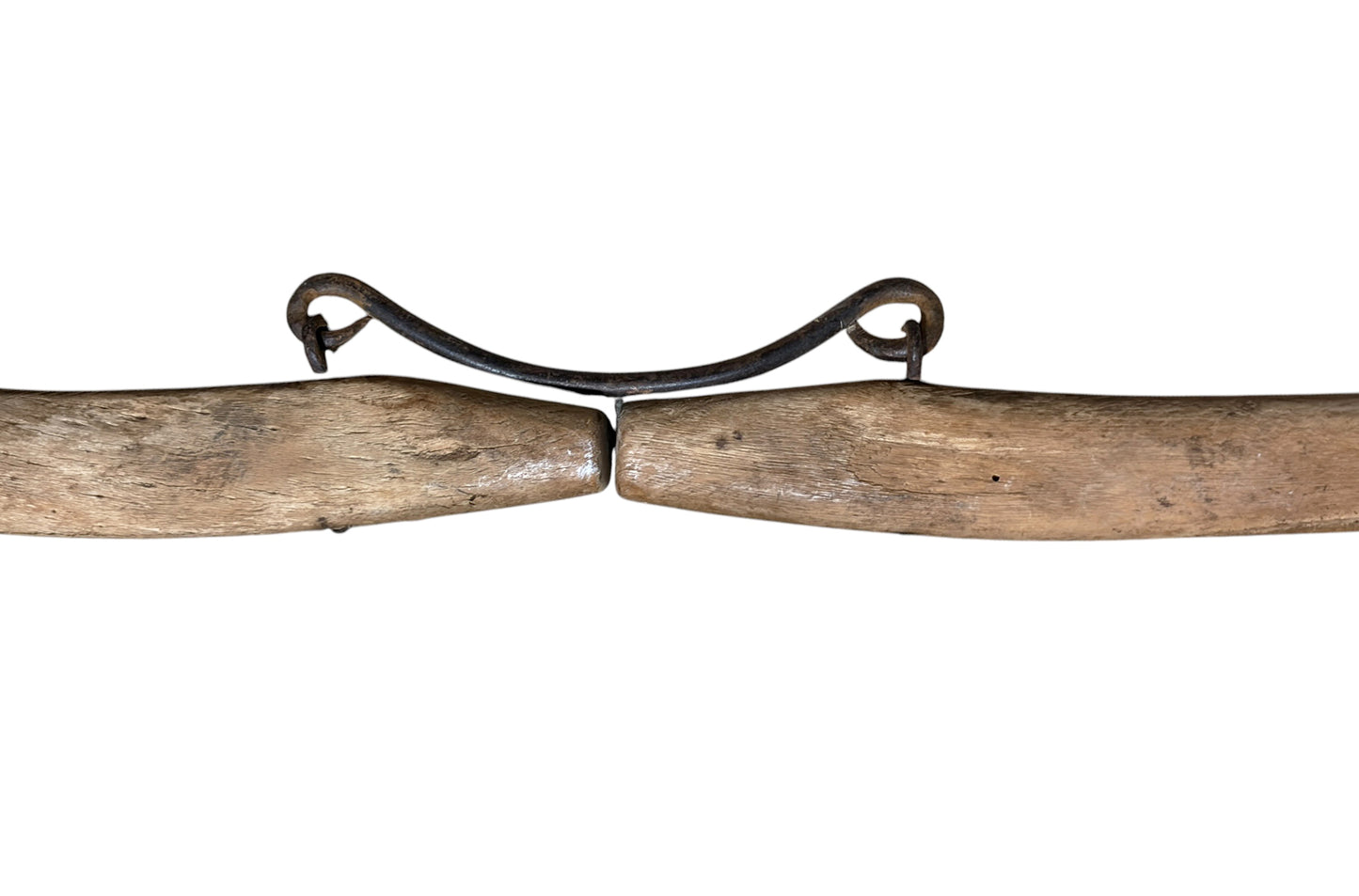 #L Antique Double Horse Collar Harness, Wood, Iron, Brass Yoke, Primitive, Wall Hanging, 1900s