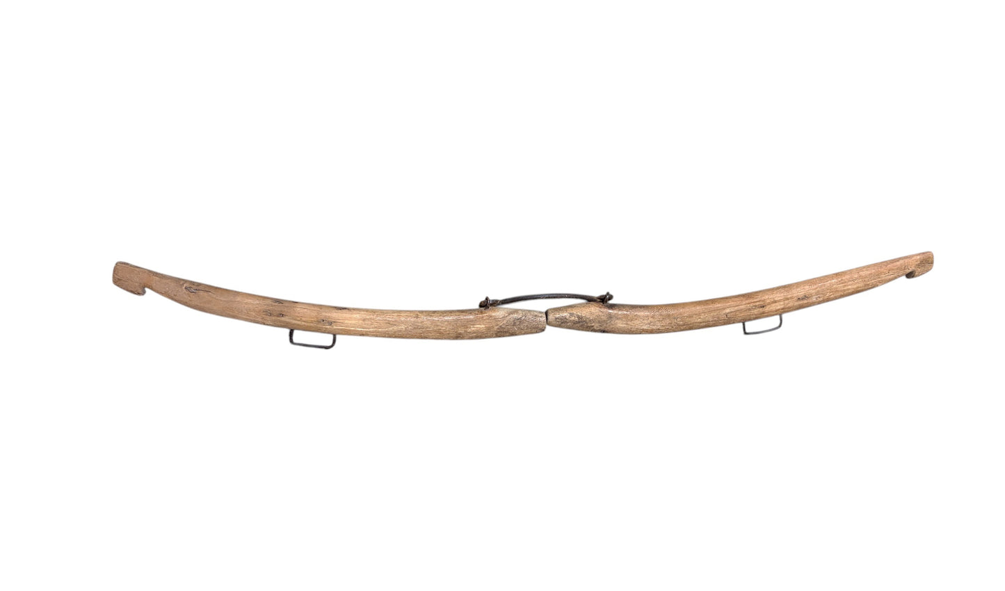 #L Antique Double Horse Collar Harness, Wood, Iron, Brass Yoke, Primitive, Wall Hanging, 1900s