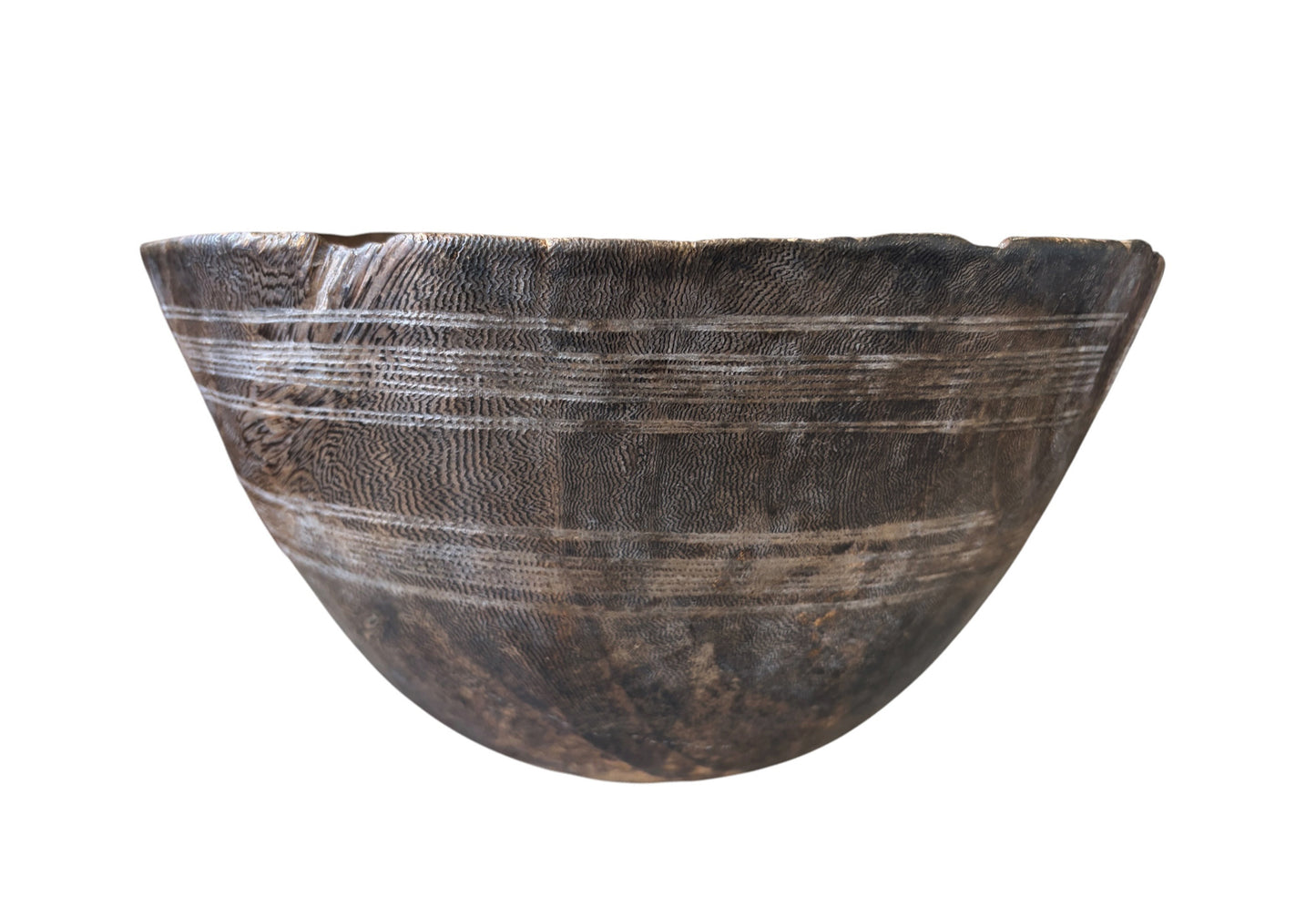 #5801 Vintage  African Hausa Engraved Wooden Bowl From Niger 11.5" Diameter