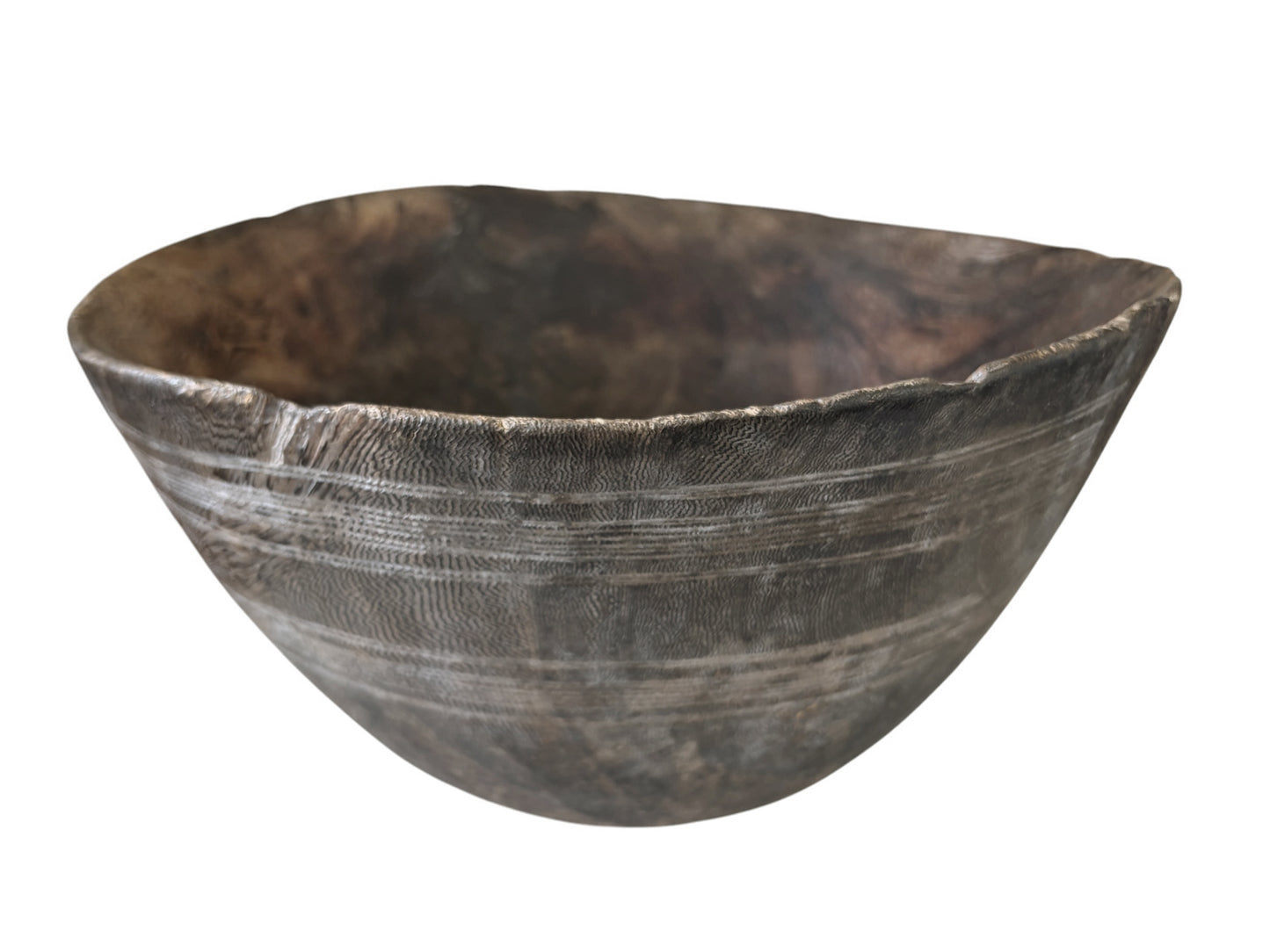 #5801 Vintage  African Hausa Engraved Wooden Bowl From Niger 11.5" Diameter