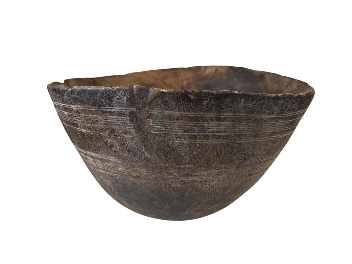#5801 Vintage  African Hausa Engraved Wooden Bowl From Niger 11.5" Diameter
