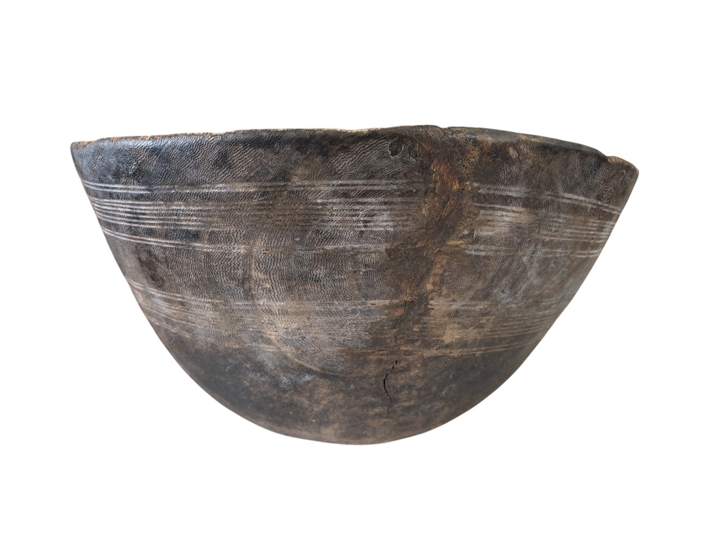 #5801 Vintage  African Hausa Engraved Wooden Bowl From Niger 11.5" Diameter