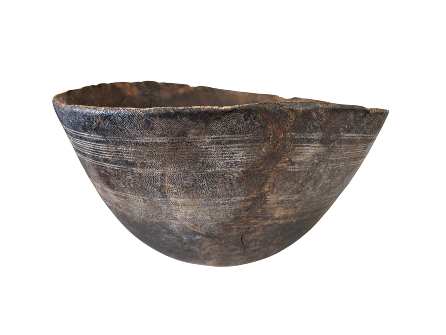 #5801 Vintage  African Hausa Engraved Wooden Bowl From Niger 11.5" Diameter