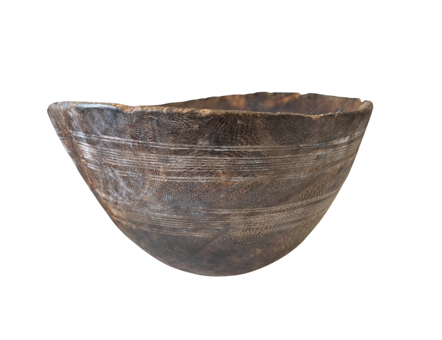 #5801 Vintage  African Hausa Engraved Wooden Bowl From Niger 11.5" Diameter