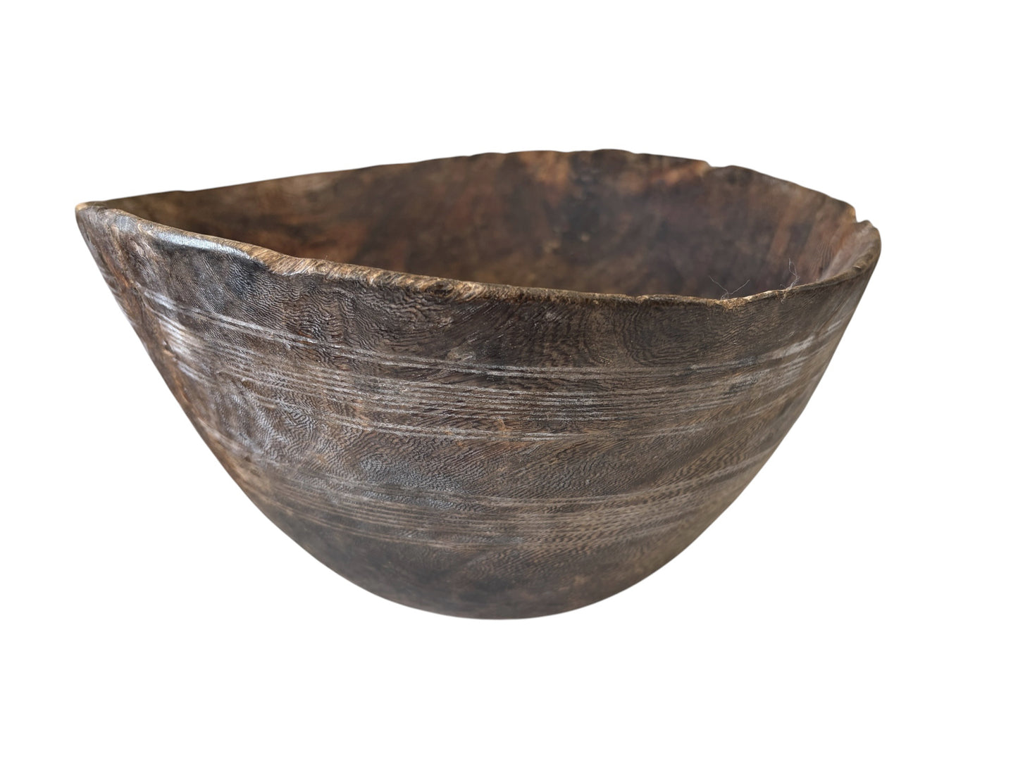 #5801 Vintage  African Hausa Engraved Wooden Bowl From Niger 11.5" Diameter