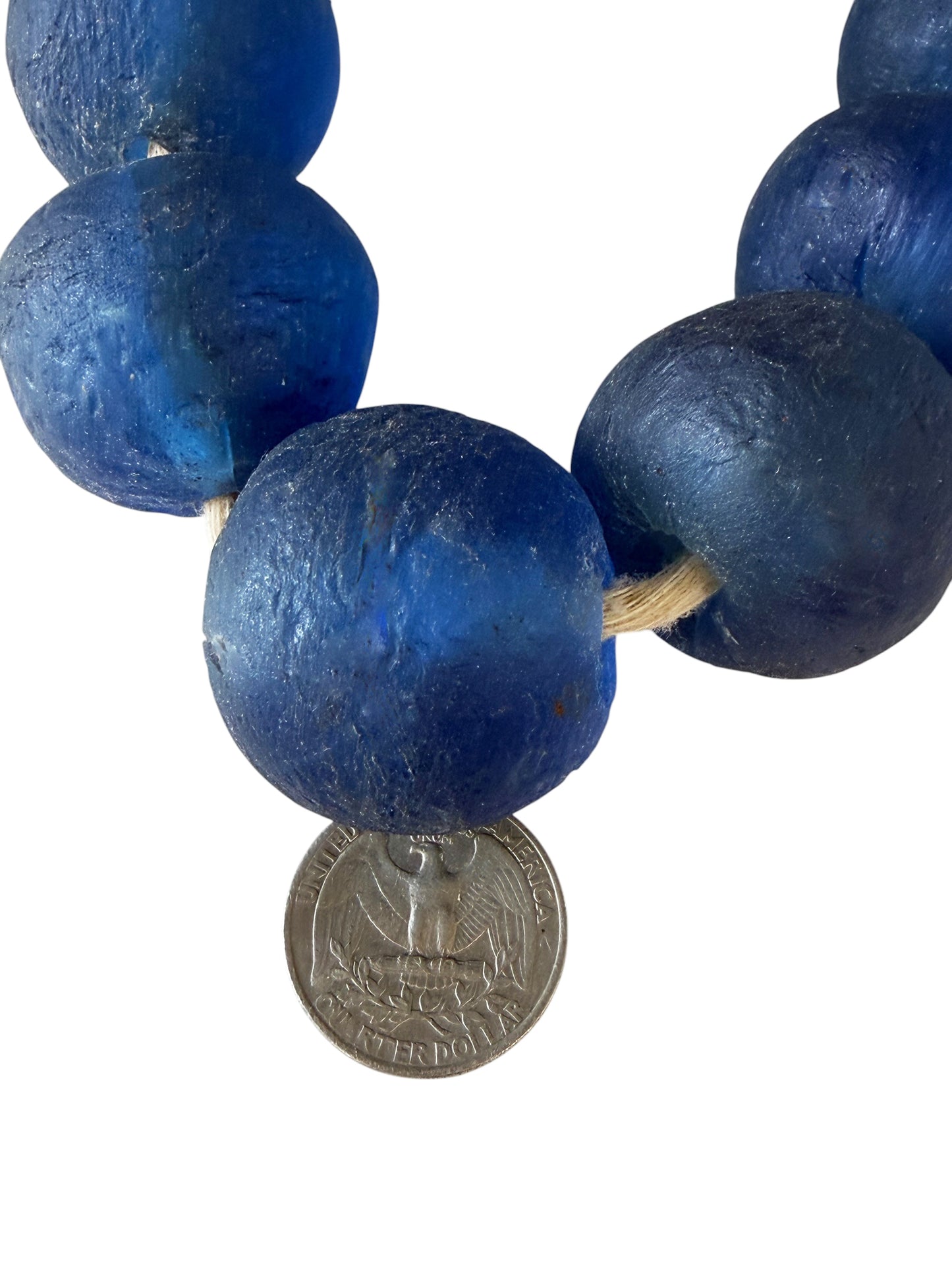 #1270 African Jumbo Glass Dark Blue  Trading Beads Necklace One String