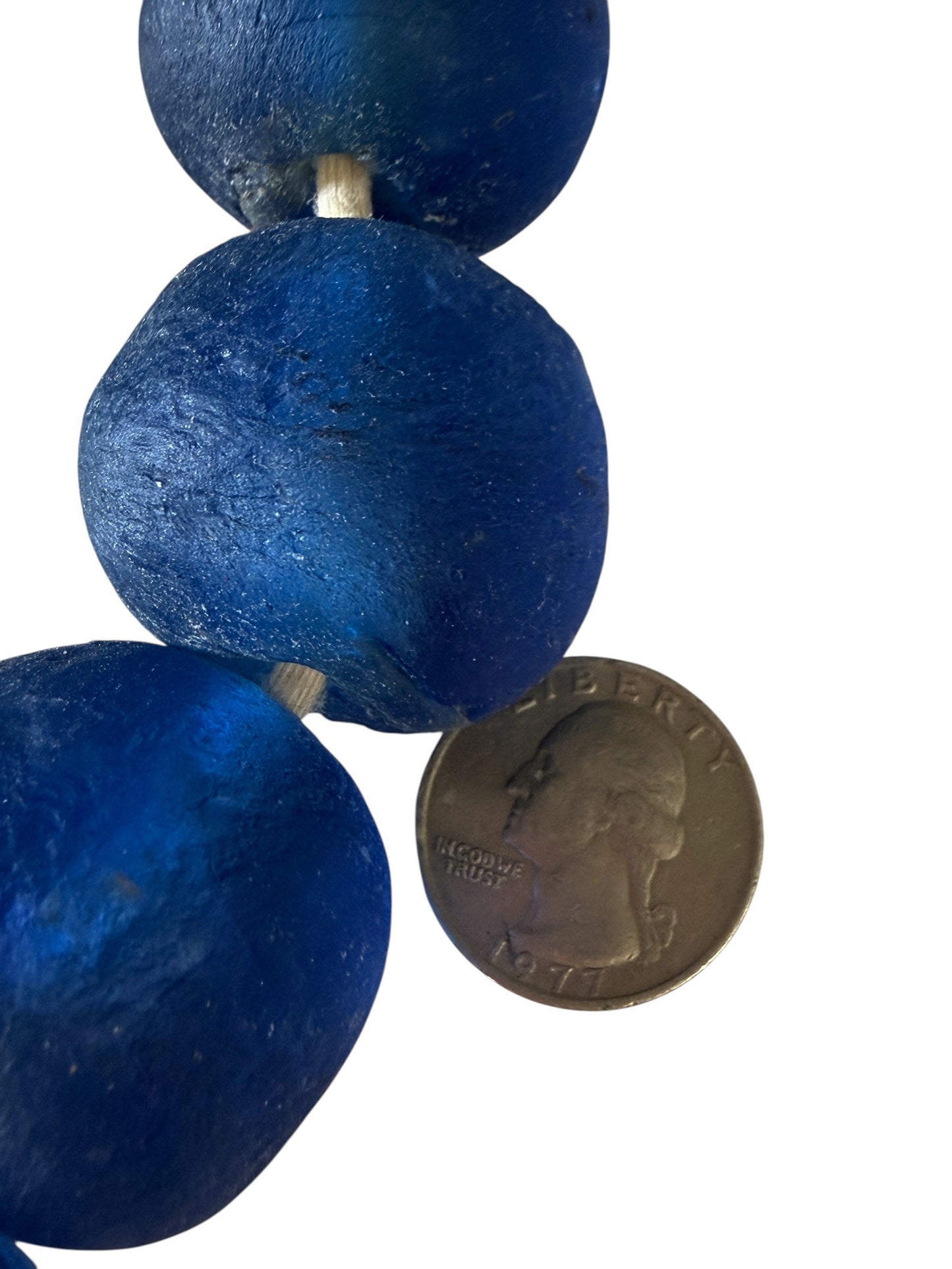 #1270 African Jumbo Glass Dark Blue  Trading Beads Necklace One String