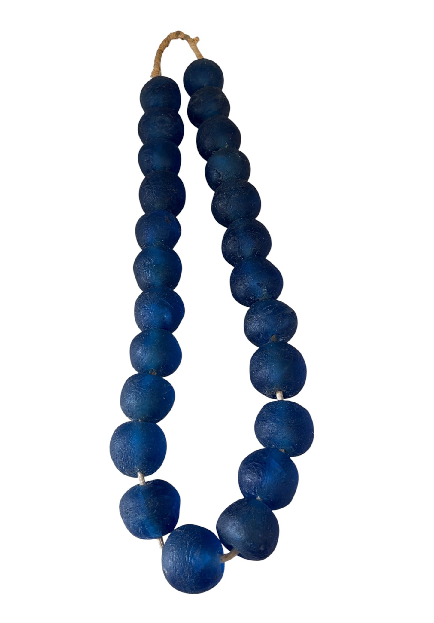 #1270 African Jumbo Glass Dark Blue  Trading Beads Necklace One String