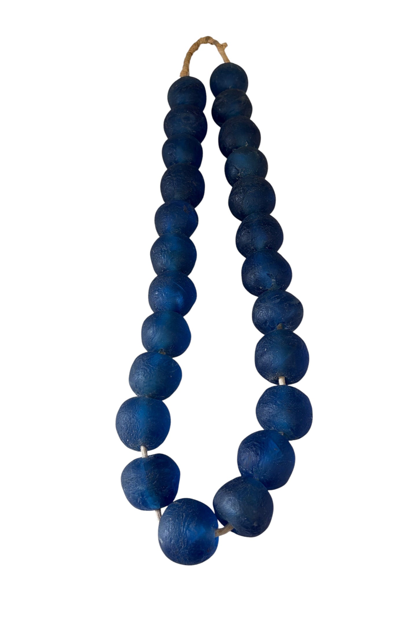 #1270 African Jumbo Glass Dark Blue  Trading Beads Necklace One String
