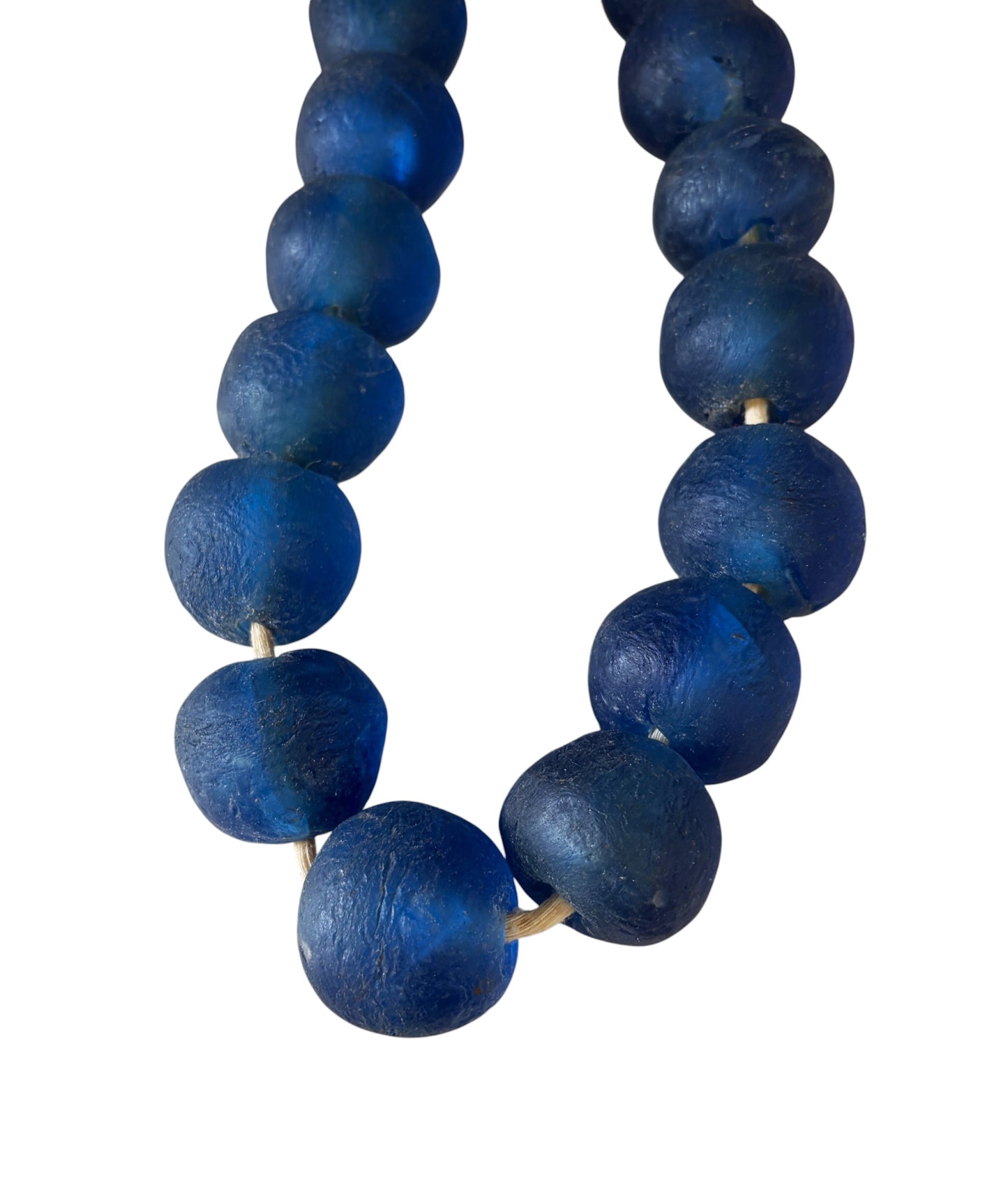 #1270 African Jumbo Glass Dark Blue  Trading Beads Necklace One String