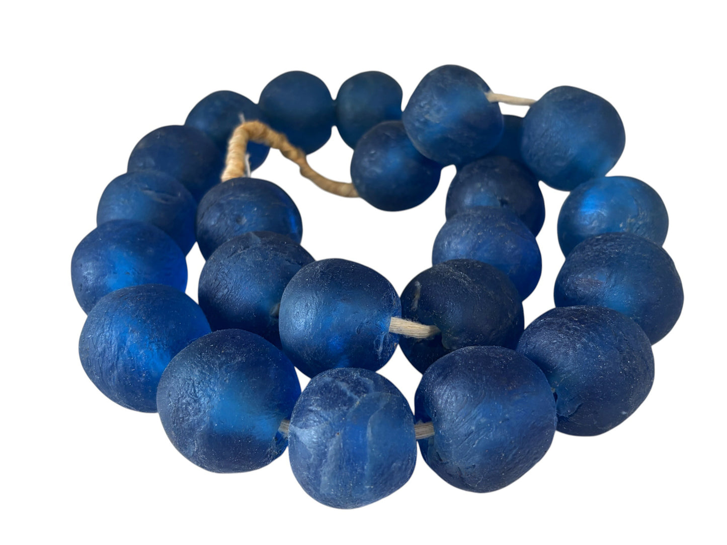 #1270 African Jumbo Glass Dark Blue  Trading Beads Necklace One String