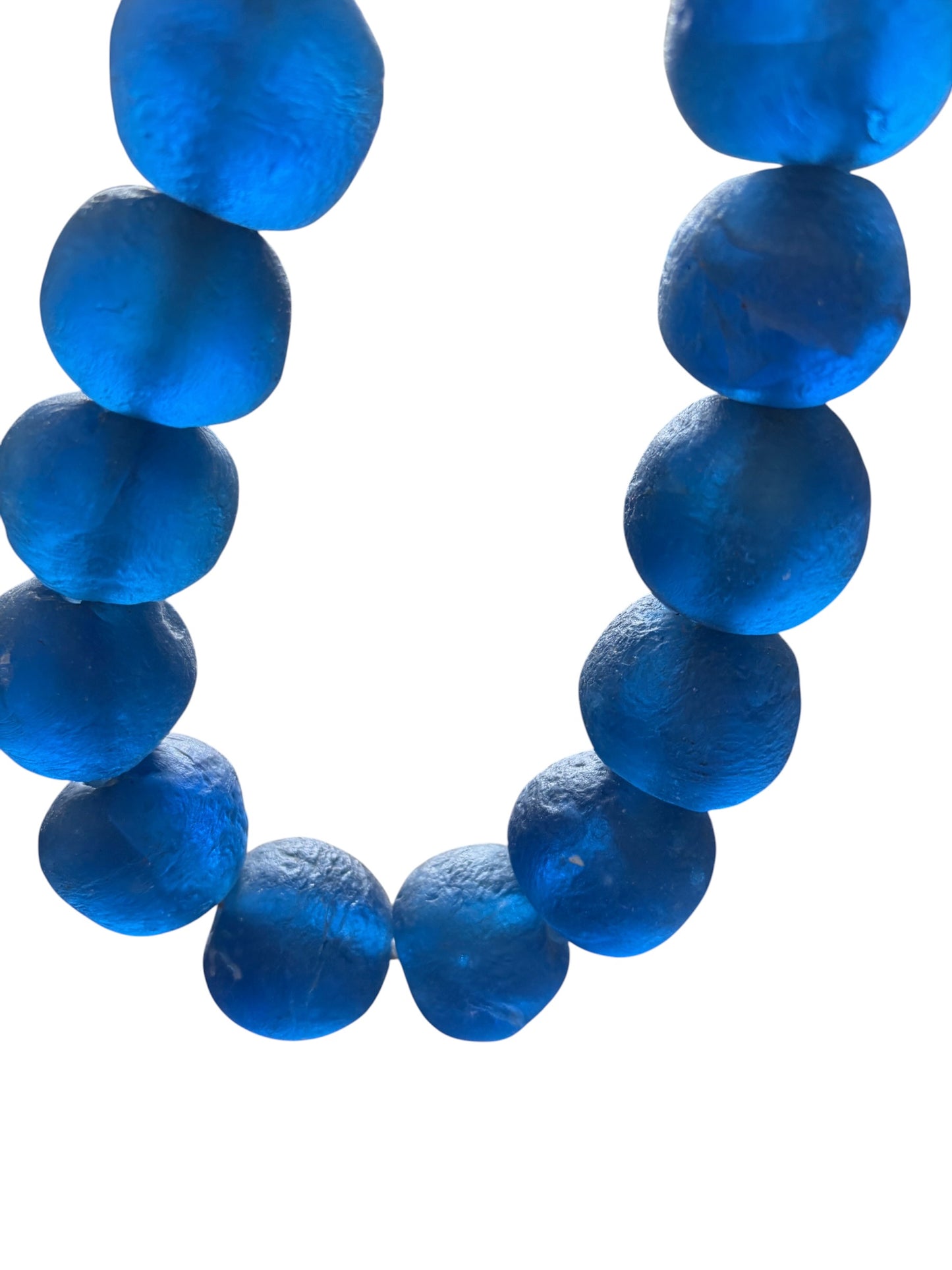 #1270 African Jumbo Glass Dark Blue  Trading Beads Necklace One String