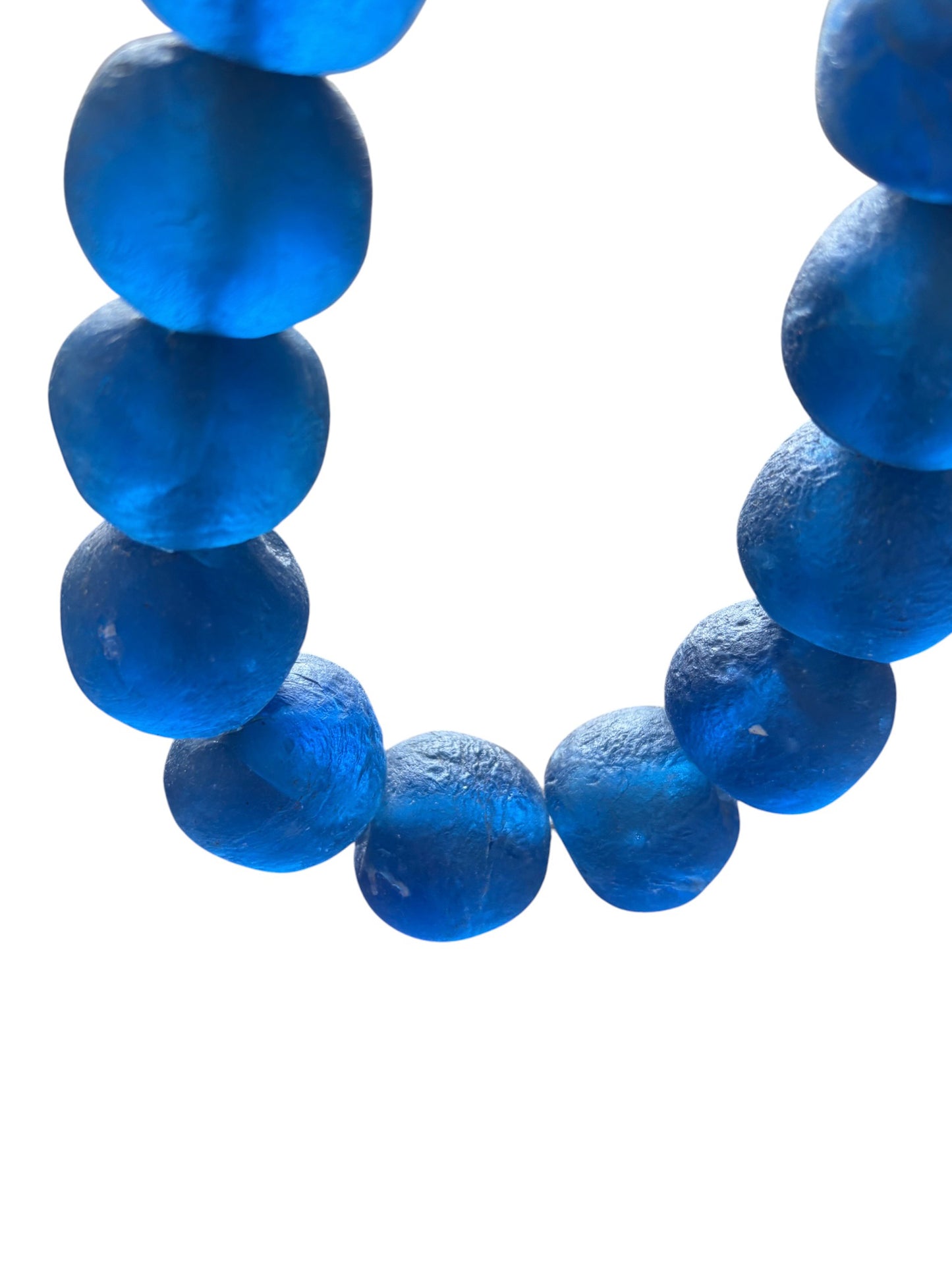 #1270 African Jumbo Glass Dark Blue  Trading Beads Necklace One String