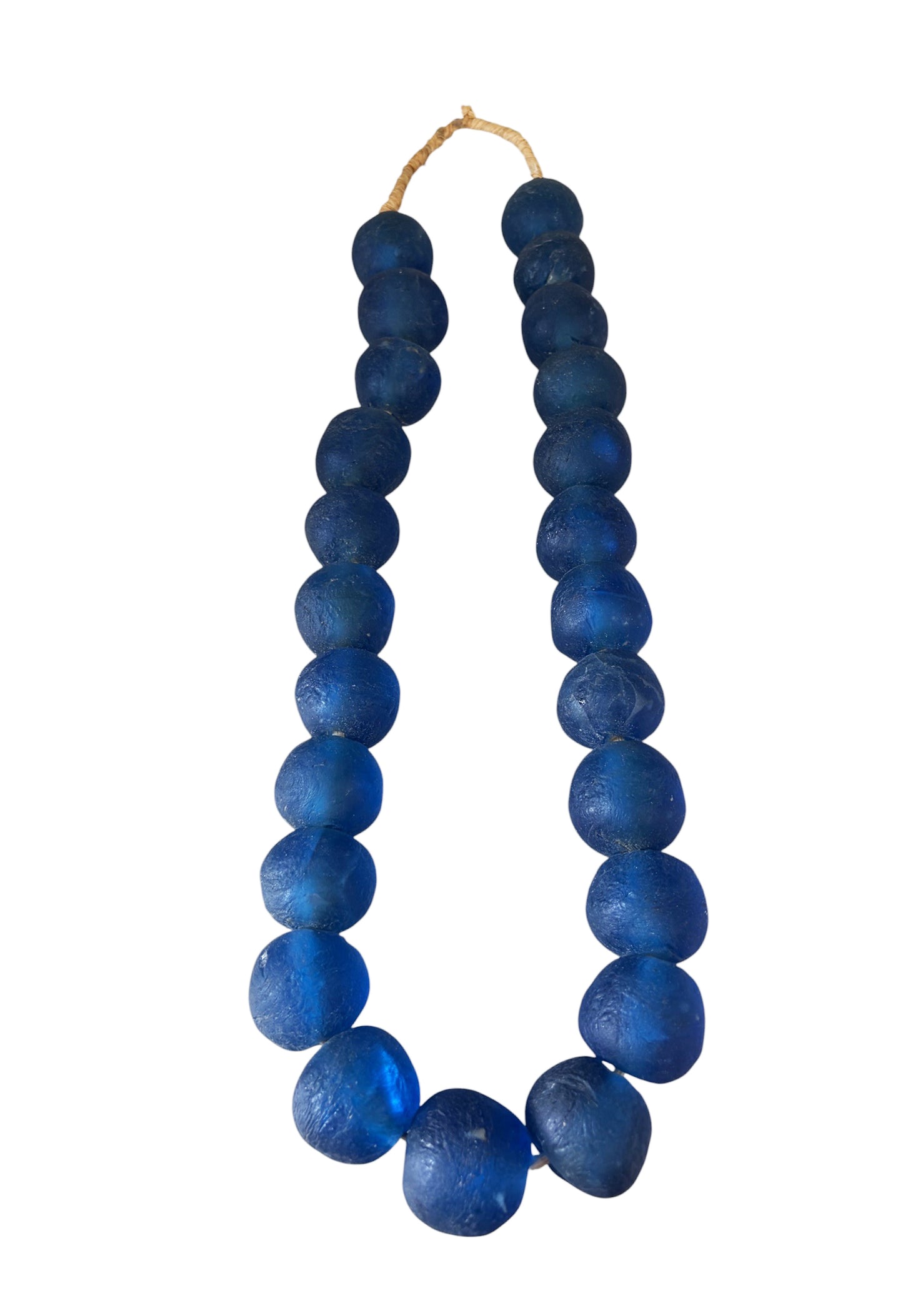 #1270 African Jumbo Glass Dark Blue  Trading Beads Necklace One String