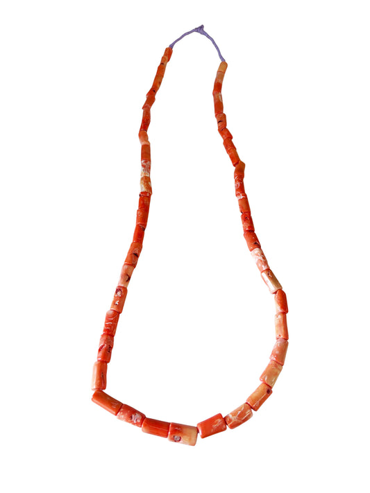 #991 Vintage 48 Beads African Angel Skin Color Coral Necklace/trade beads/ Currency 19" H .