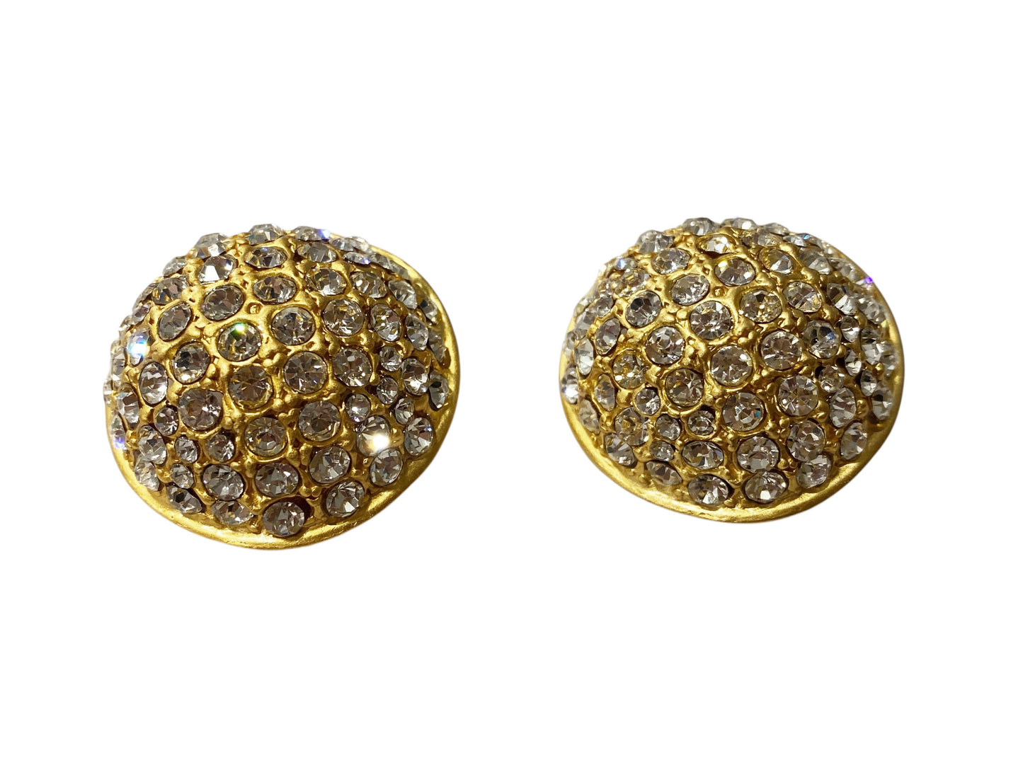 #28 Vintage  Gold Tone W/Shimmering Rhinestones  Clips  Dome Earrings