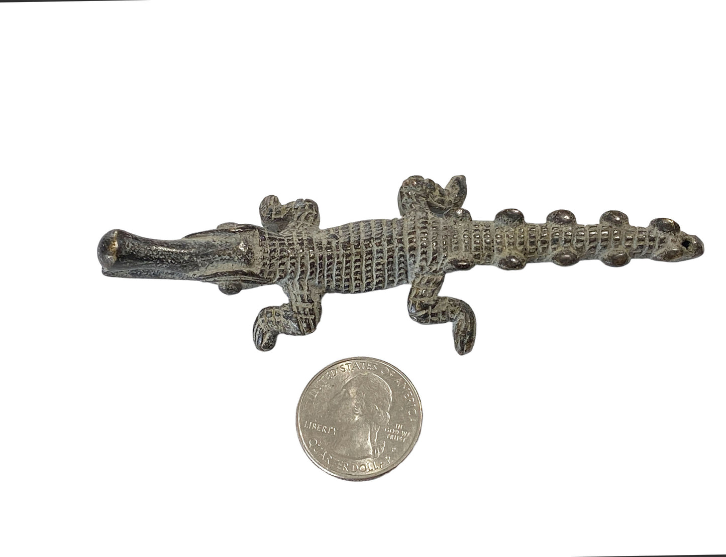 #7056 Lobi tribal Bronze Gold Weight Crocodile Burkina Faso Africa 4.5" W