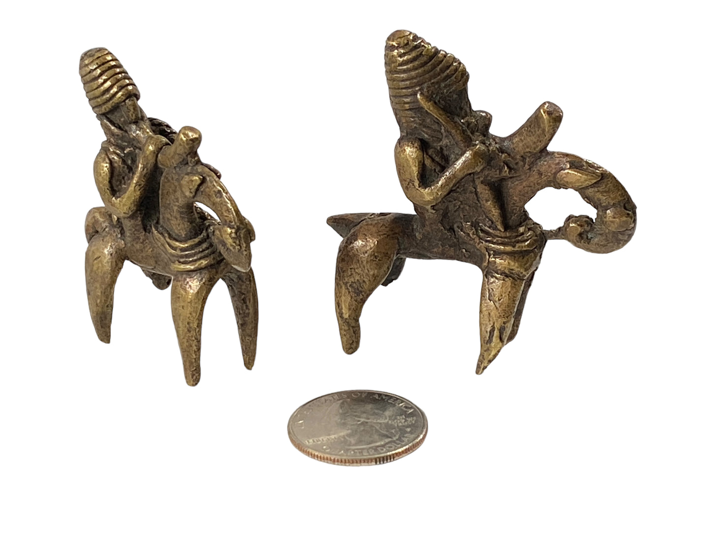 #7054 African Dogon Bronze Horseman Gold Weights  Mali 2.5" H set of two