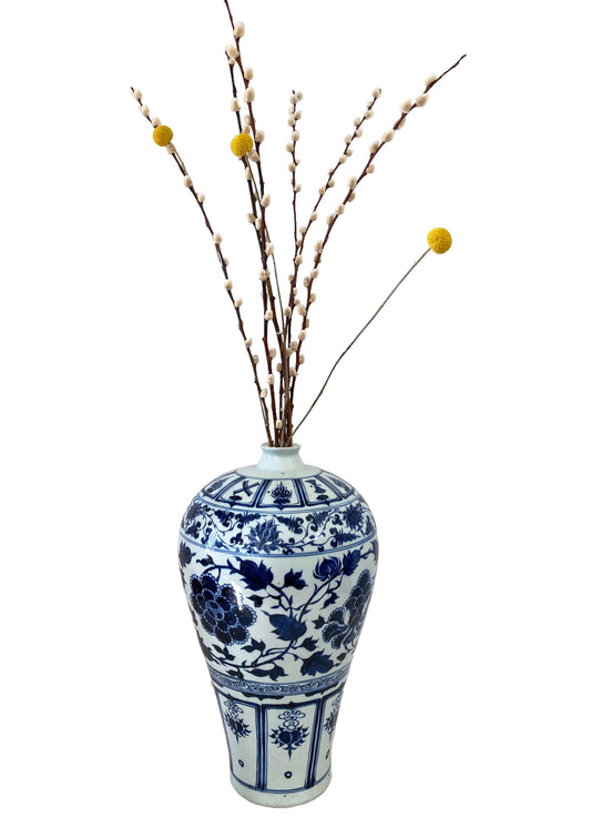 #5682 Chinoiserie Blue & White Meiping Plum Vase 17.5" H
