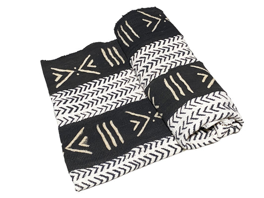 # 5729 African Black and White Mud Cloth Textile Mali 62" by 36"