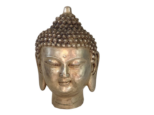 #2957 Asian Bronze Plated Silver  Buddha Head 5.5" H