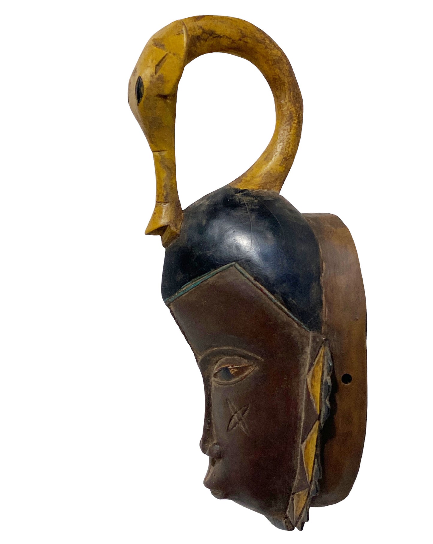 #5813 Vtg African Guru Portrait Bird Mask Cote d'Ivoire 14" H