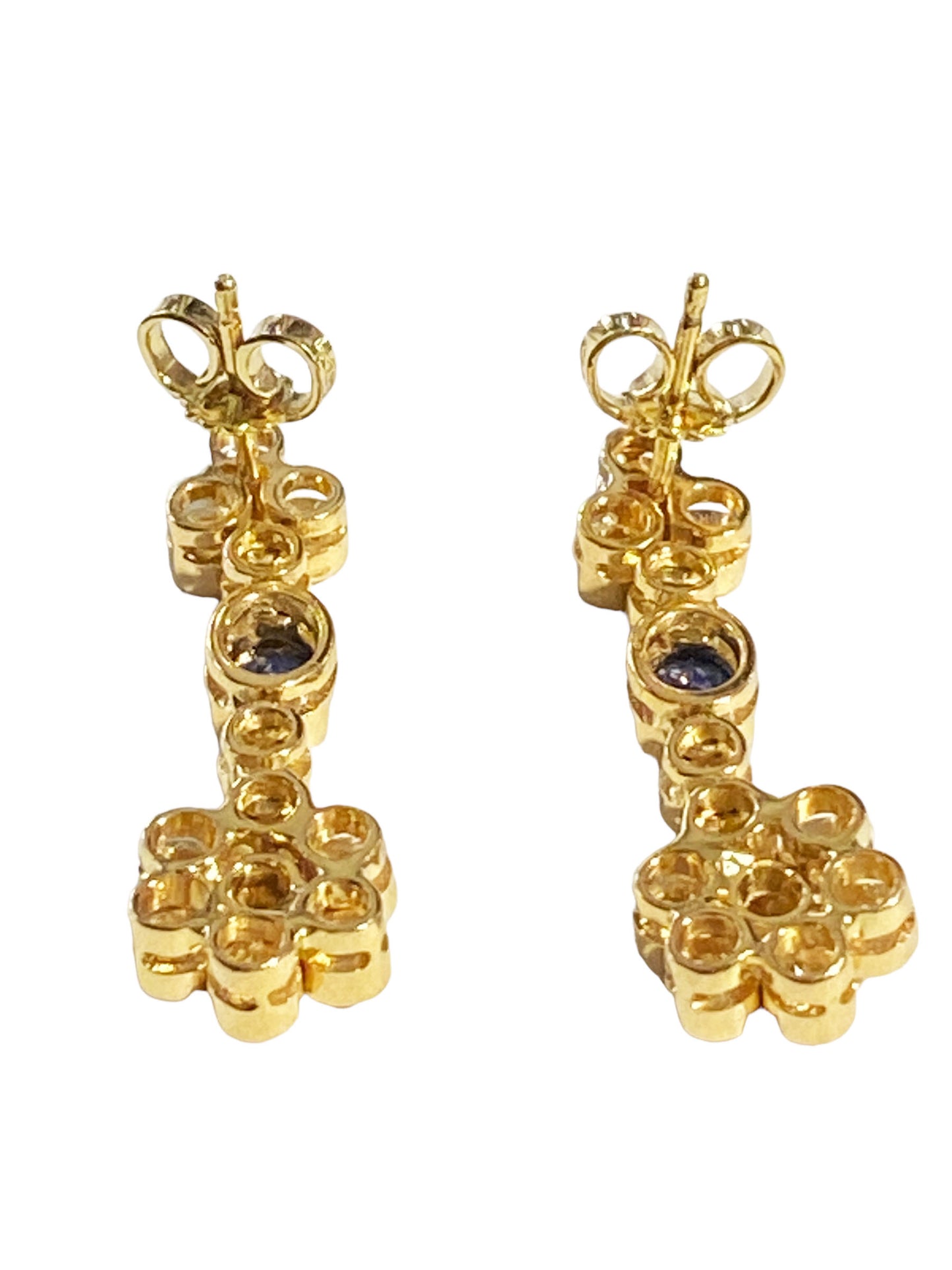 #3976 18k Yellow Gold  Sapphire & Diamonds Dangle Earrings