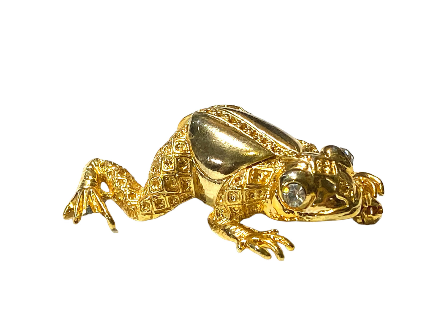 #5860  Gold Tone Vintage Diamond Rhinestone Eye Frog Pin.