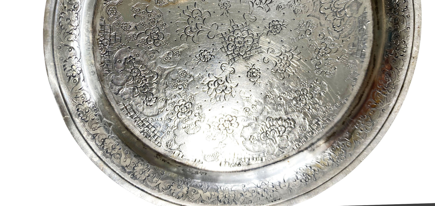 #7010 Old Ornate Coin Silver Dish