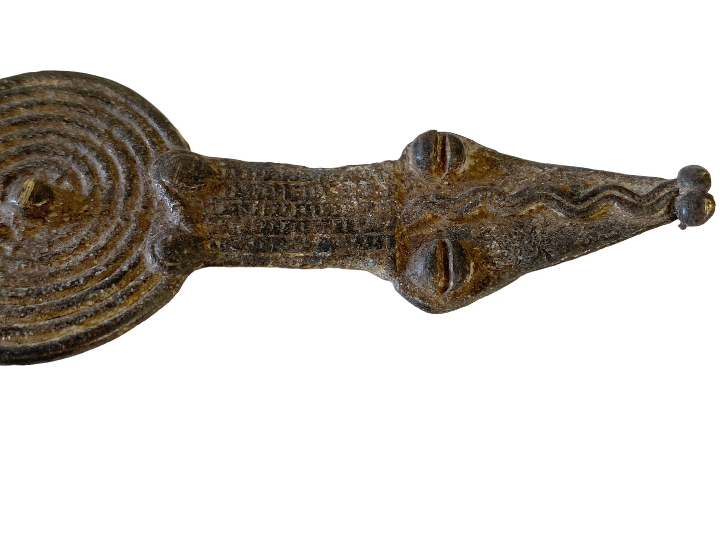 #5671 Vintage Gan Bronze Amulet Pendant of Ornate Serpent Burkina Faso