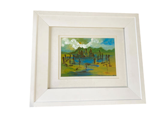 #2030 Acrylic (Marécage) )Landscape on Paper Framed  13.25" by 11.25" By YJR