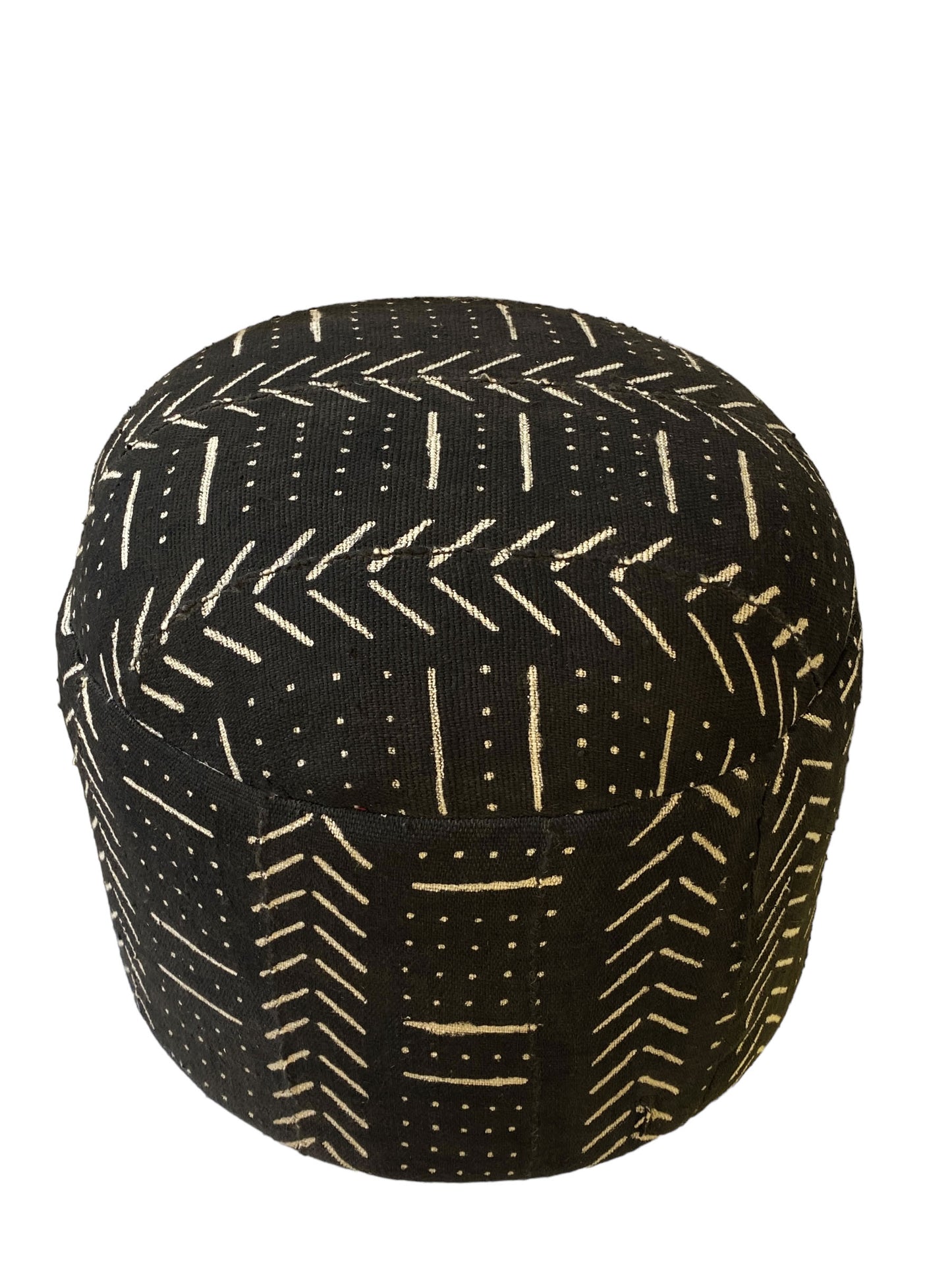 #640Custom Made African Black &White Vintage Malian Mud Cloth Ottoman 17" H