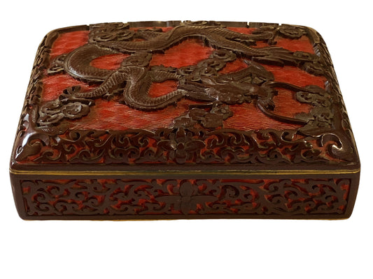 #5820 Lacquerware Handwork Carved Enamel Bronze Dragon Box