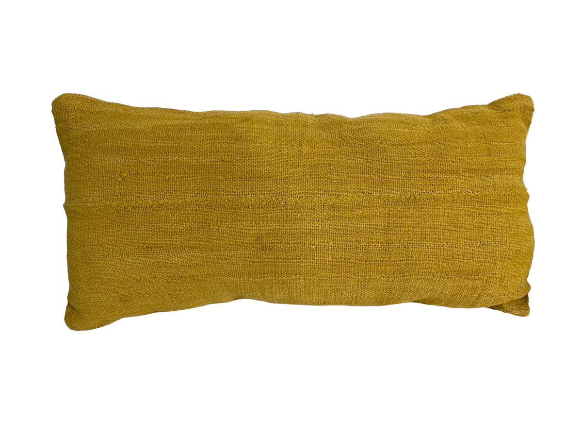 # 5203 African Custom Made Bogolan Solid Mustard Mud Cloth Lumbar Pillow 16" W