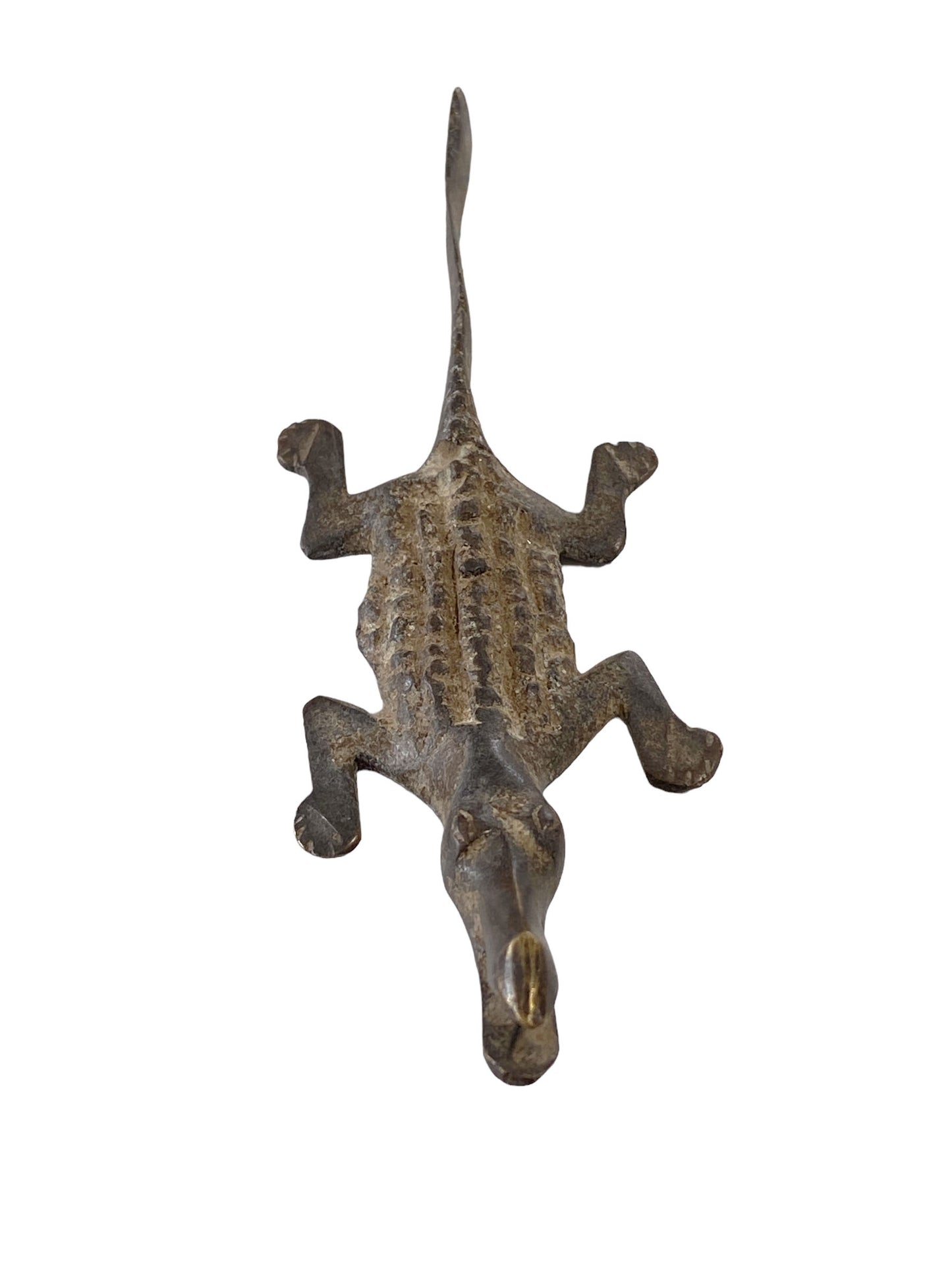 #2215 Lobi tribal Bronze Gold Weight Crocodile Burkina Faso Africa 5.25" W
