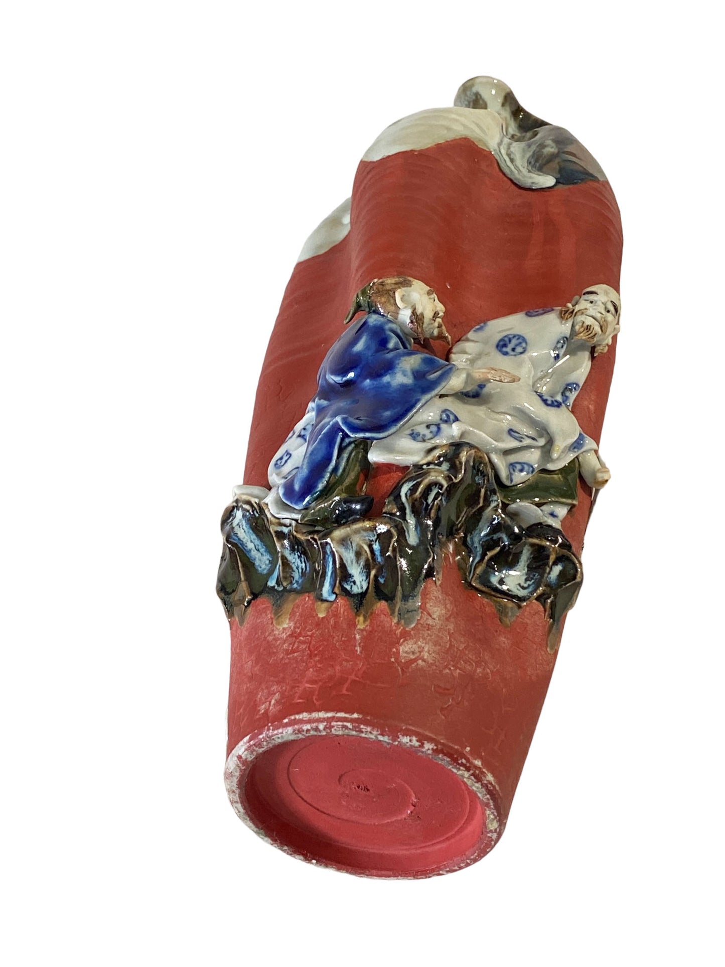 #5701 Chinoiserie Decorative Ceramic Vase w/High Relief Figures 12"h
