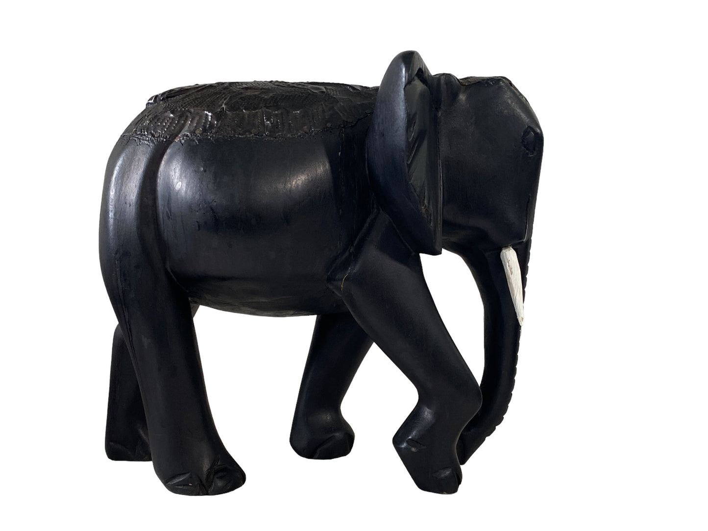 #7046 Vintage Ashanti Elephant  Wooden Sculpture Ghana 12.5" H