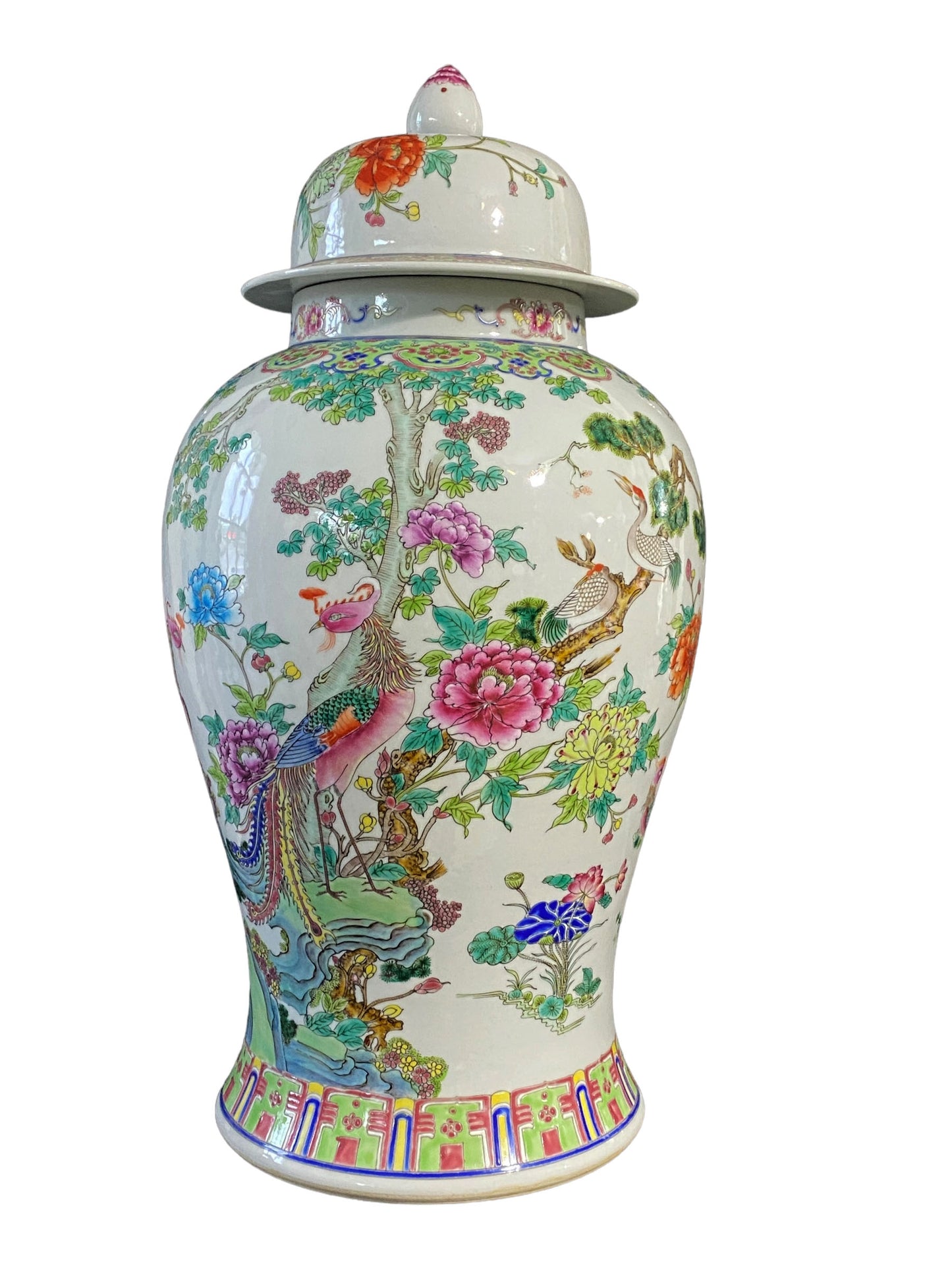 #5754 LG Chinoiserie  Famille Rose Porcelain Ginger Jar 24" H