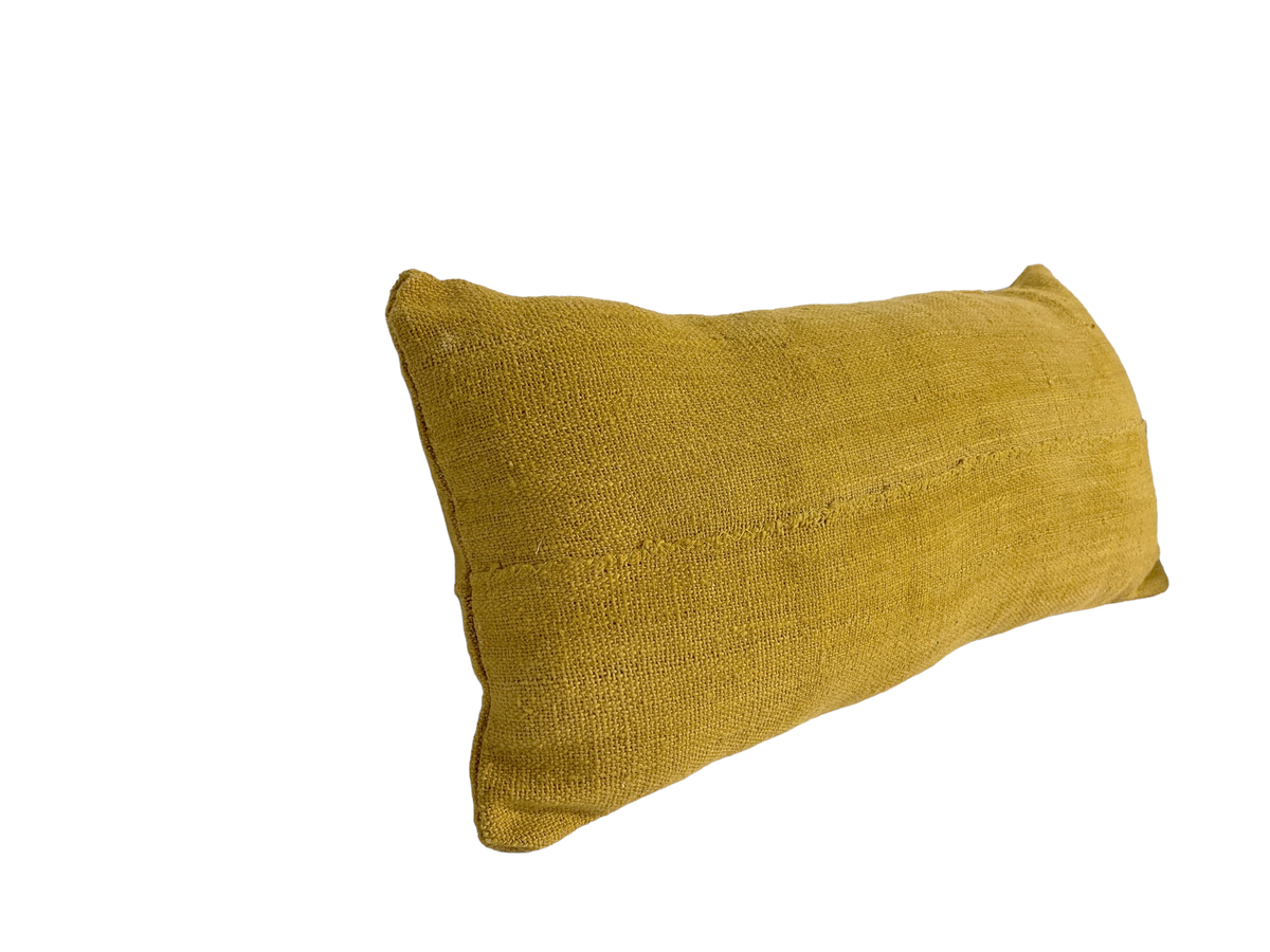 # 5203 African Custom Made Bogolan Solid Mustard Mud Cloth Lumbar Pillow 16" W