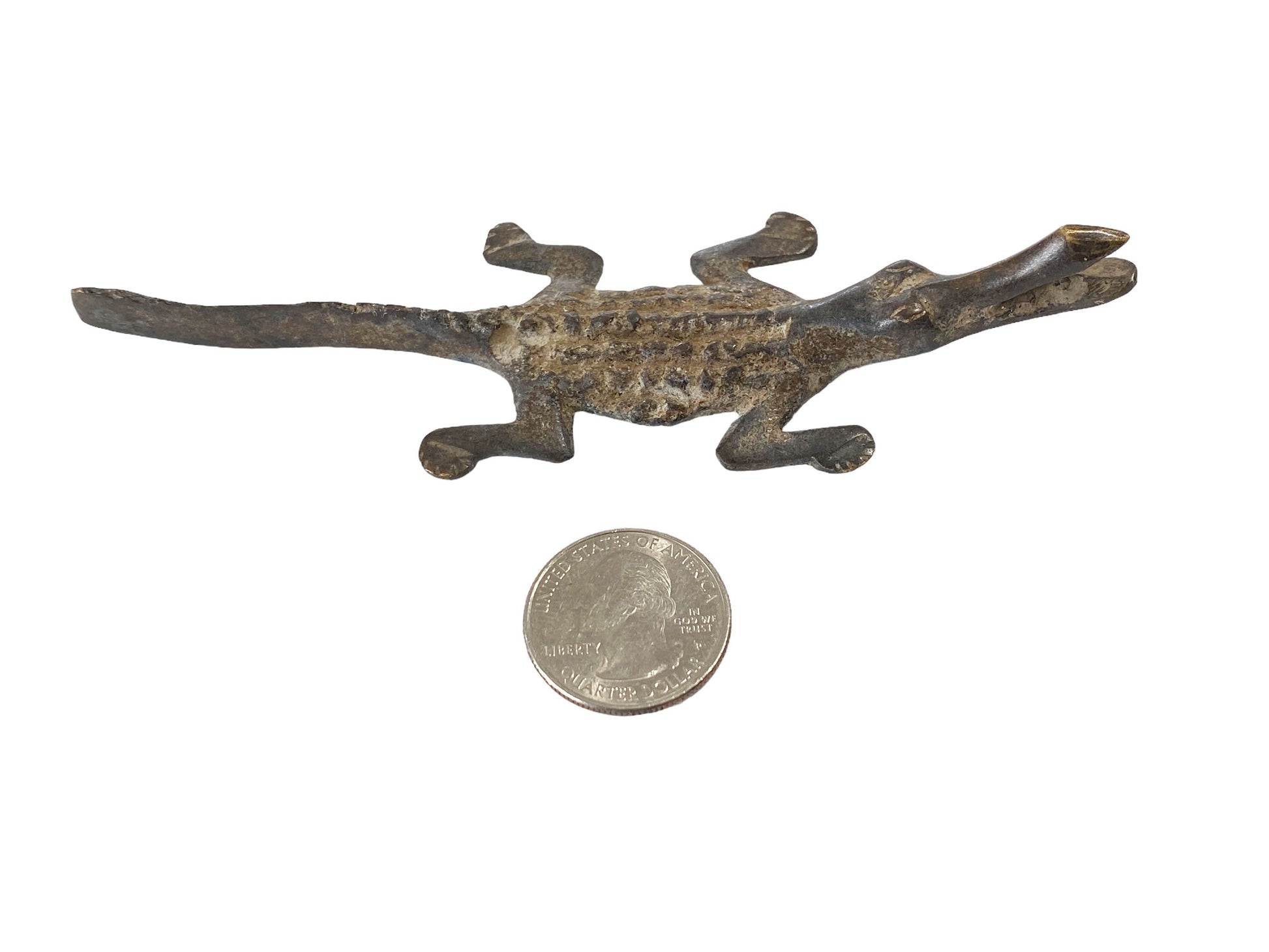 #2215 Lobi tribal Bronze Gold Weight Crocodile Burkina Faso Africa 5.25 W