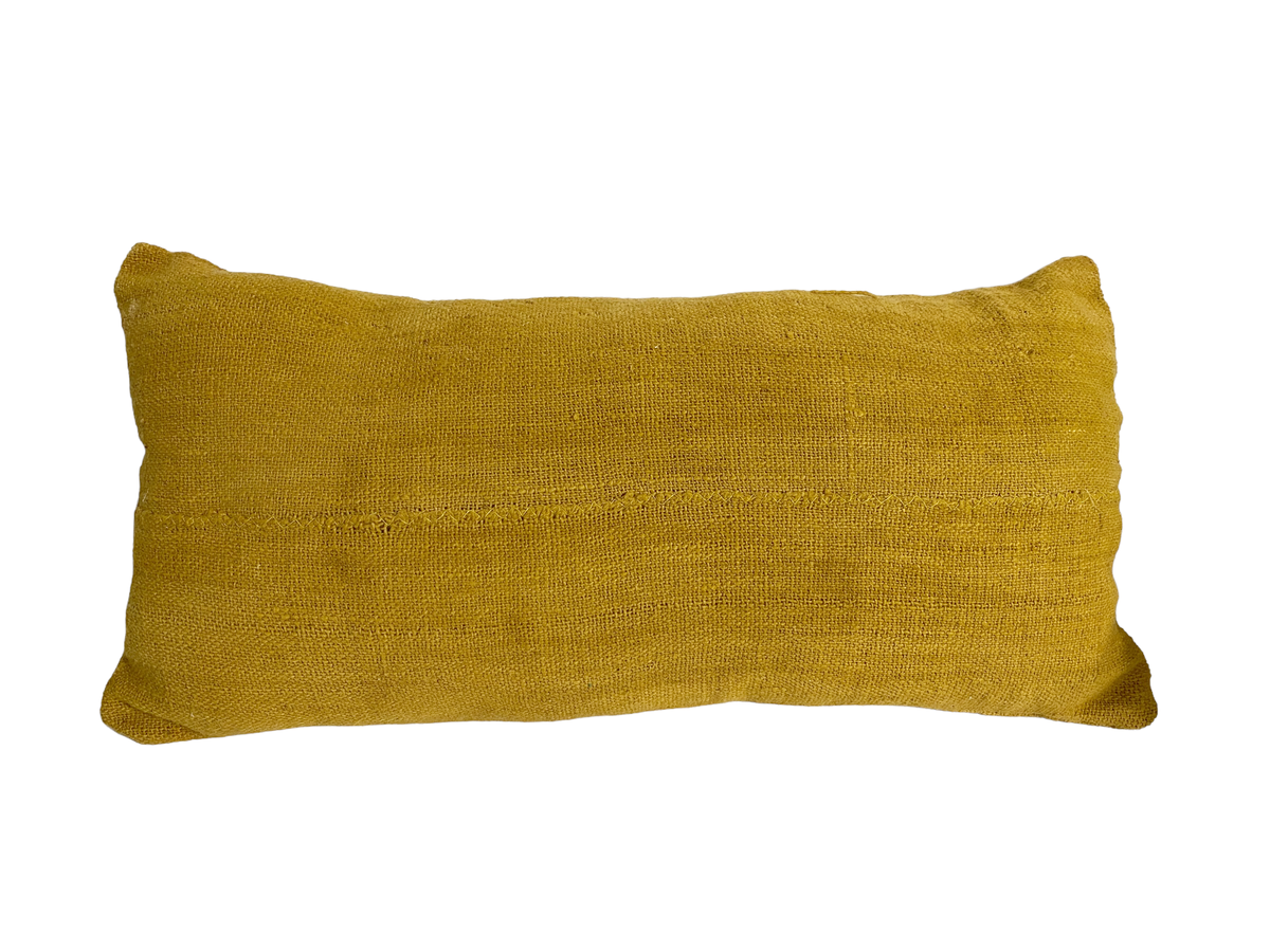 # 5203 African Custom Made Bogolan Solid Mustard Mud Cloth Lumbar Pillow 16" W