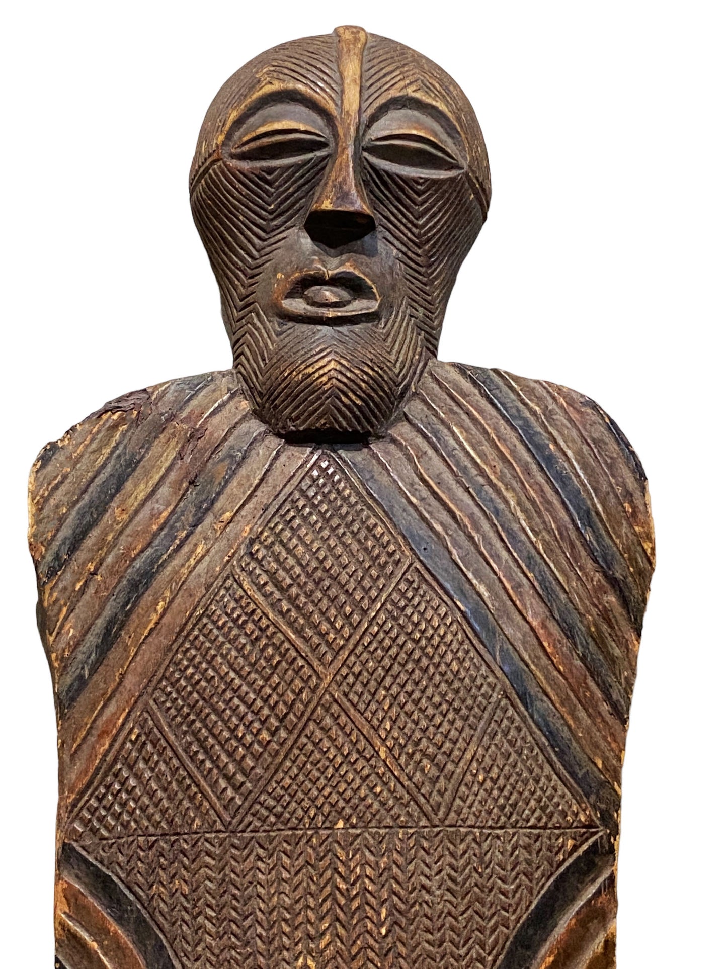 #5572 Huge Old  African Songye Kifwebe Wooden Shield W/Mask  66" H