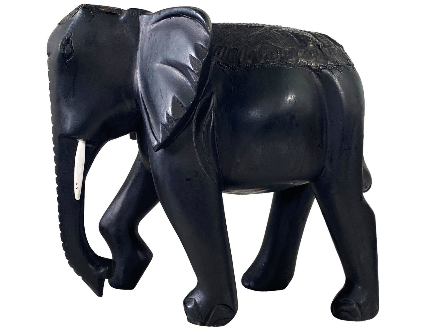 #7046 Vintage Ashanti Elephant  Wooden Sculpture Ghana 12.5" H