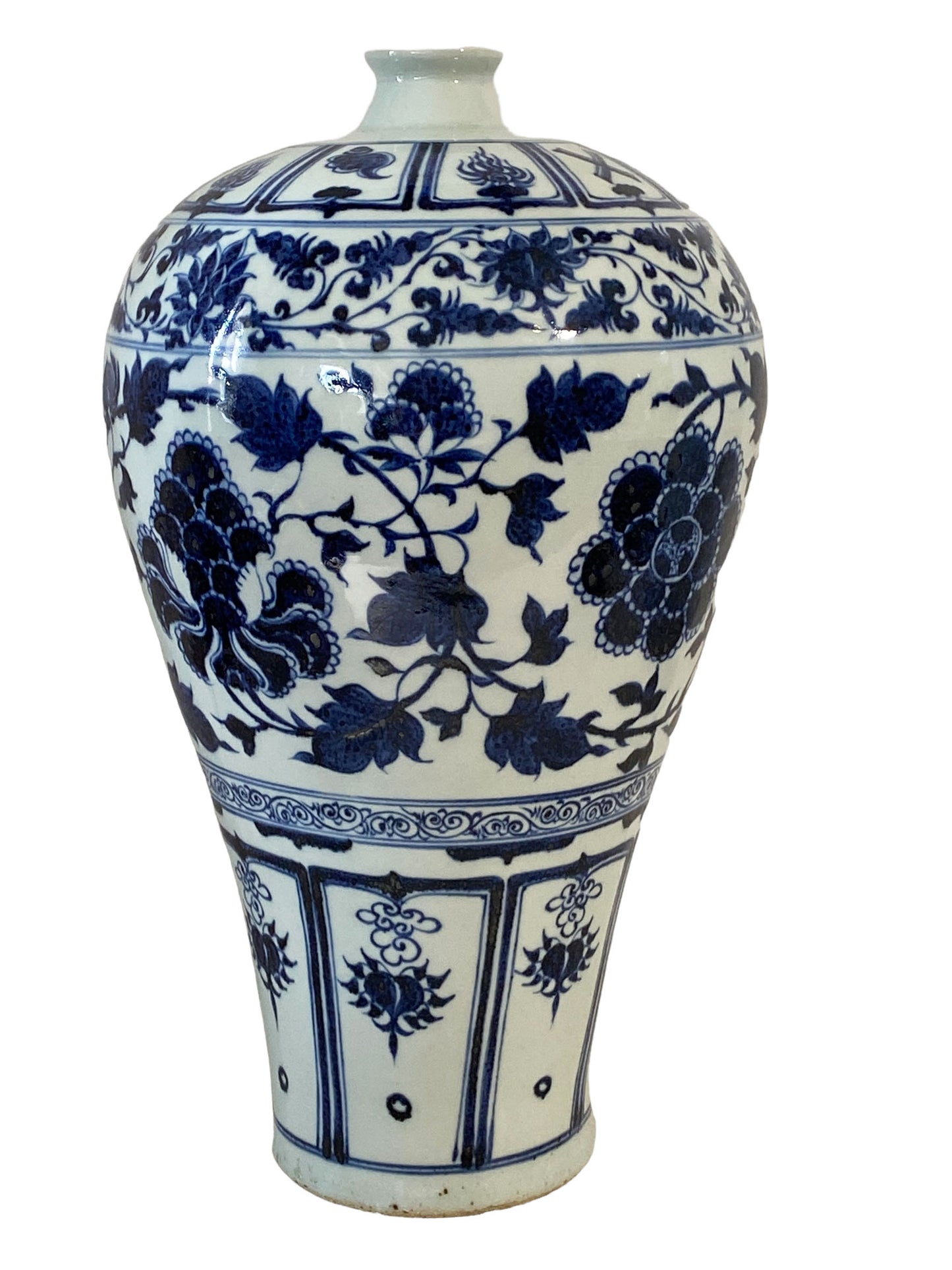 #5682 Chinoiserie Blue & White Meiping Plum Vase 17.5" H
